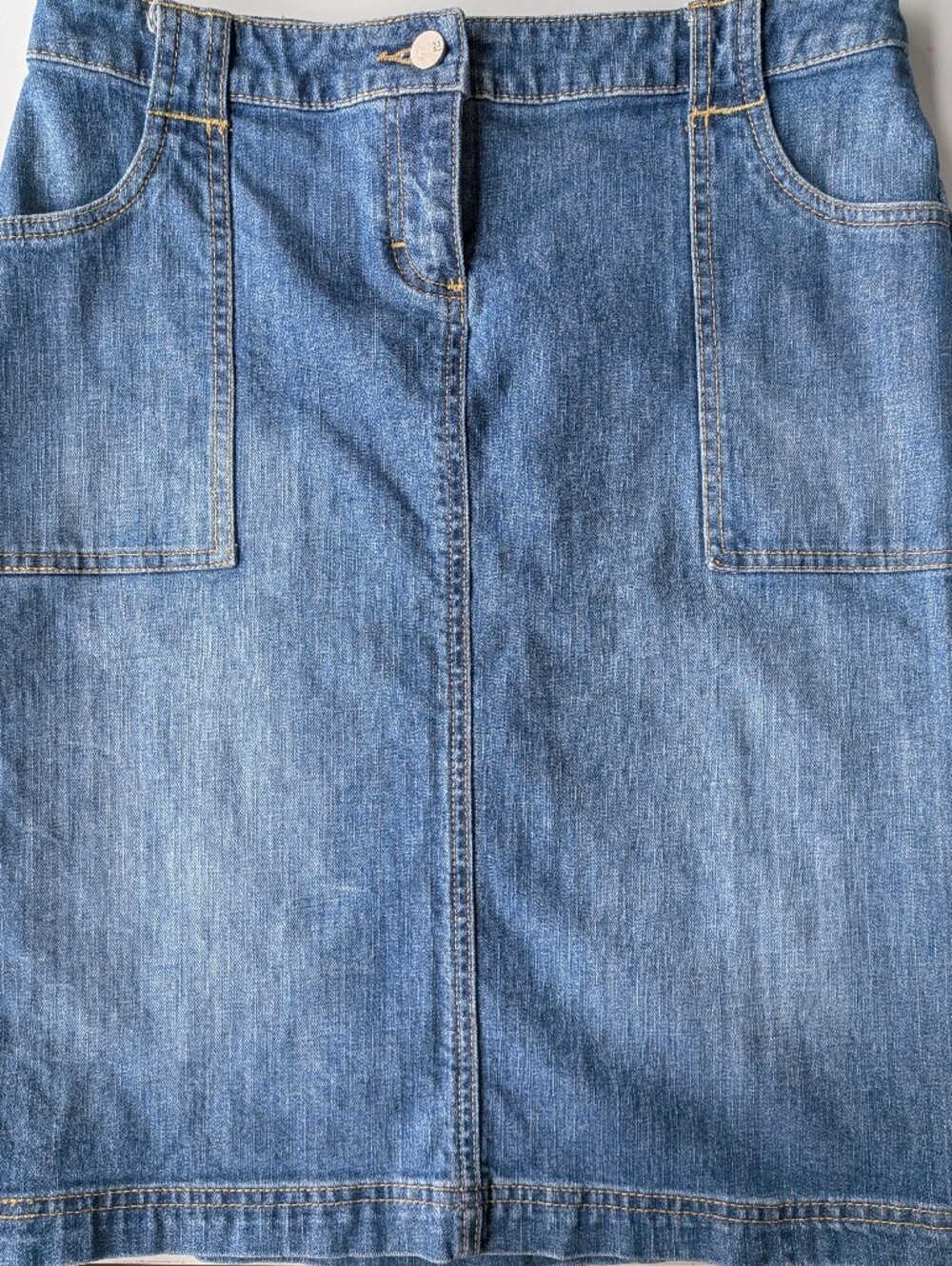 New York & Company Blue Denim Utility Pencil Skirt Size 4 Front Pockets 21.5"